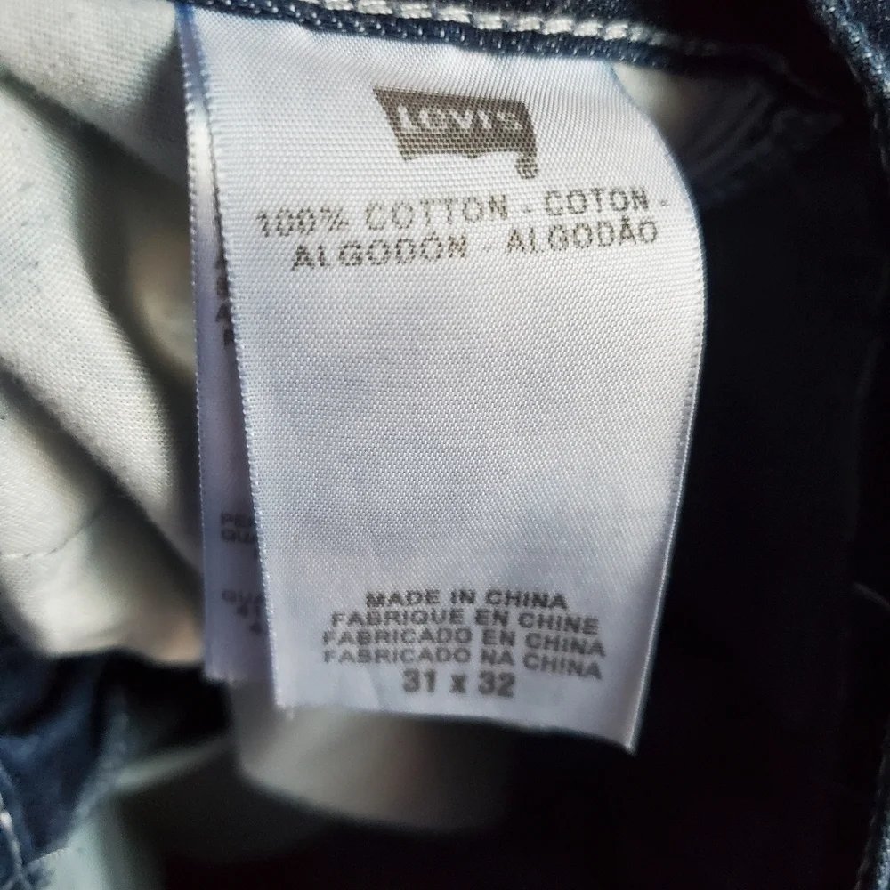 Levi's 514 Straight Motion Denim Blue Jeans Size 31x32 Black Leather Label